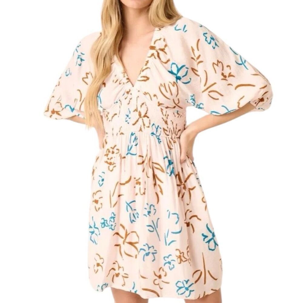 Flower Print Smocked Waist Mini Dress - Mittoshop NWT - Picture 2 of 10